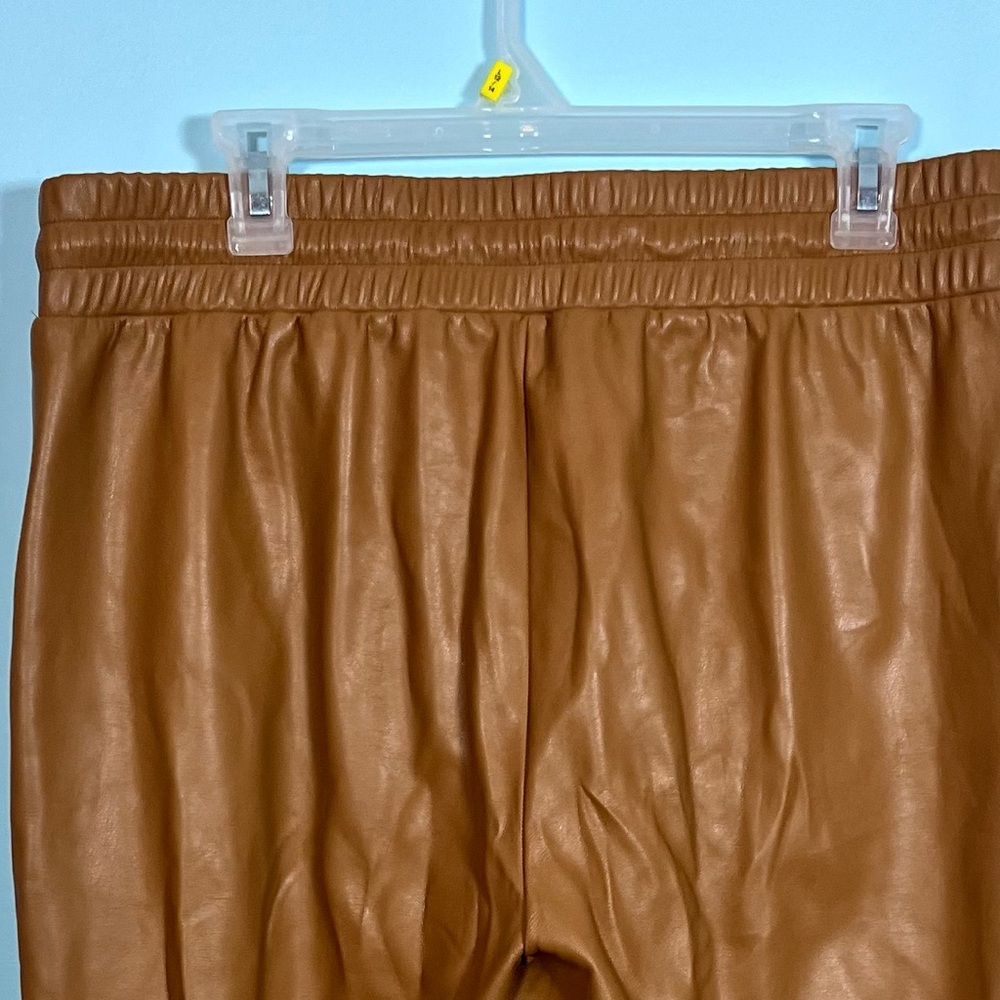 NWOT LOFT Faux‎ Leather Women Dark Tan Baggy Pants With Elastic Waistband Size L - Picture 5 of 9